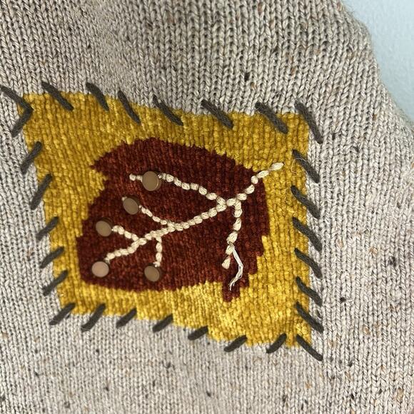 Vtg Lee Womens Silk Wool Rabbit Hair Blend Patchwork Leaves Sweater Sz L Beige - Picture 4 of 8